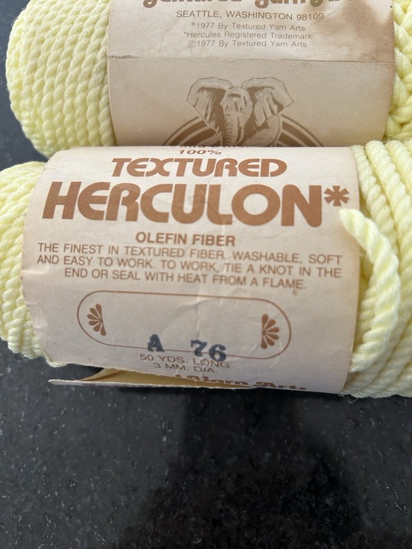 Vtg Elefant Cord Macrame Light  Yellow Textured Herculon Olefin Fiber 50 Yar