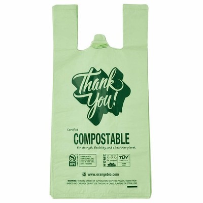 OrangeBio  Compostable Carryout Bags, 500 Count, 8'' x 5'' x 16.5'', BPI Certified,