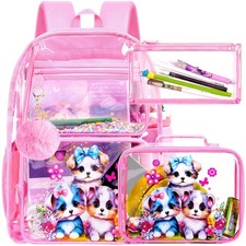 Kids Clear Backpack for Girls, 3PCS Transparent Bookbag Set, Cute See Through...