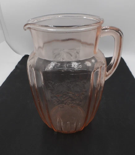 Vintage Anchor Hocking Pink Mayfair Open Rose Depression Glass Pitcher 8"