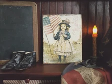 SHABBY VINTAGE PRIMITIVE COLONIAL STYLE AMERICA PATRIOTIC COUNTRY FARM GIRL SIGN