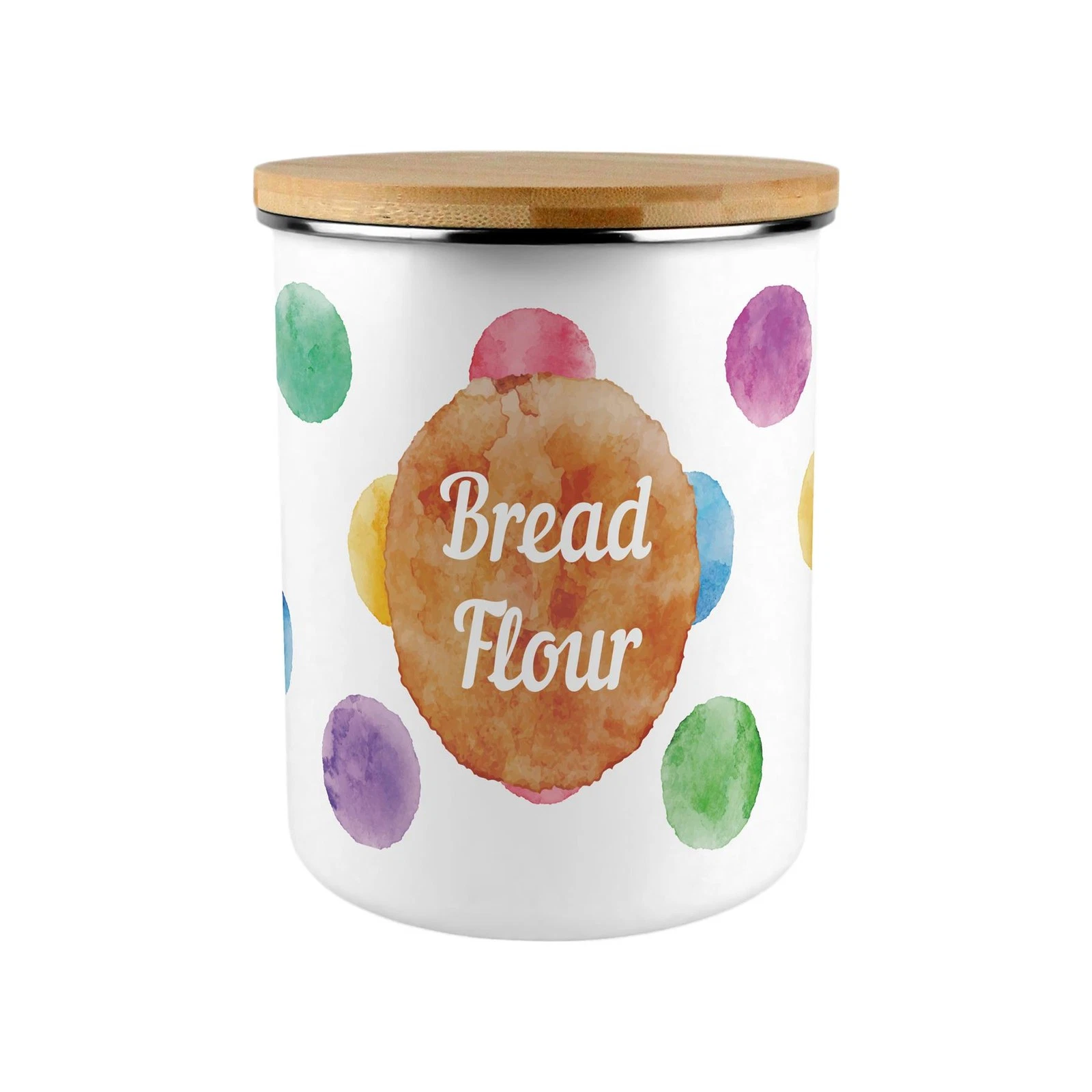 Polka Dots Bread Flour Storage Canister - XL Enamel Container Home Gift