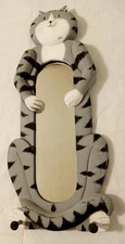 RARE WOODEN PRIMITIVE CAT FOLK ART PAINTED WALL HANGING MIRROR COAT HANGER 24"