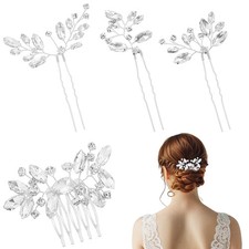 Fashion Haircomb Rhinestone Silver Bridal Side Comb Crystal Hair Pins Set 4 PCS