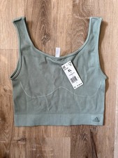 Adidas Women  s XL Ribbed Cropped Bralette, Light Silver Green Colored