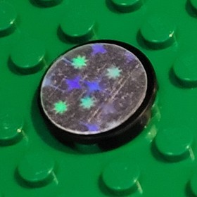 LEGO 4150 (4150pb003) Tile Round Black 2x2  Holographic Stars Pattern From 6815