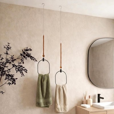 2 Pcs Ceiling Mounted Towel Rack Black Metal Design Vertical Towel Holder Rus...