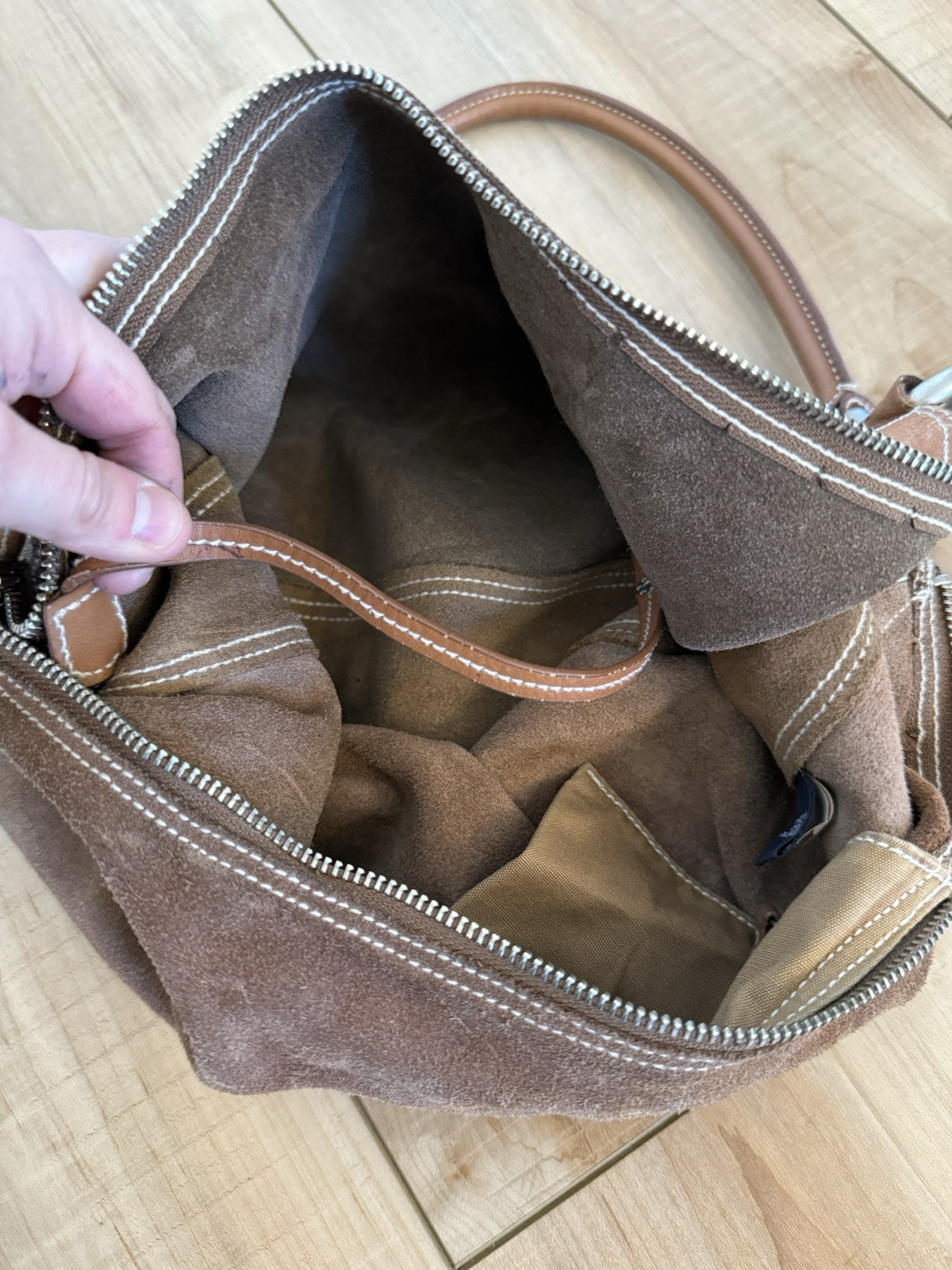 Gap Medium Brown Cow Split Leather Colorblock Zip… - image 22