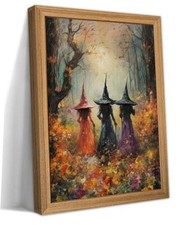 Framed Vintage Halloween Wall Art   Halloween 3D Texturees 10"L x 8"W Witch