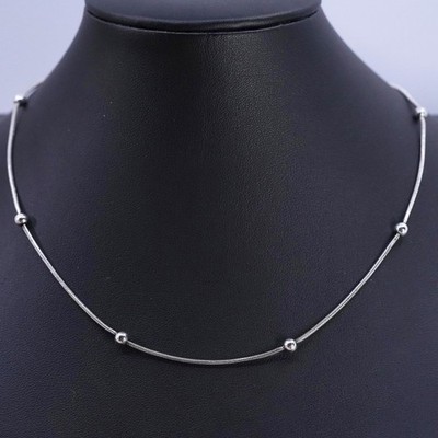 16  1mm, vintage Sterling silver handmade necklace, 925 snake chain with beads