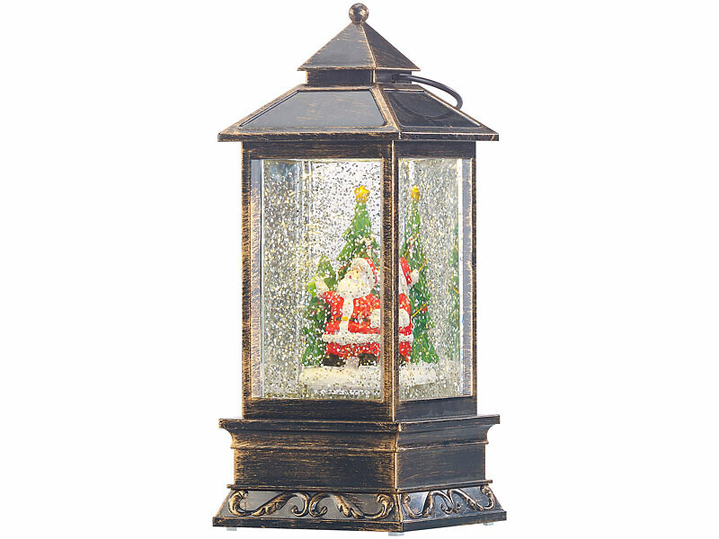 Lanterne de Noël LED à neige tourbillonnante automatique en bronze antique de 28cm