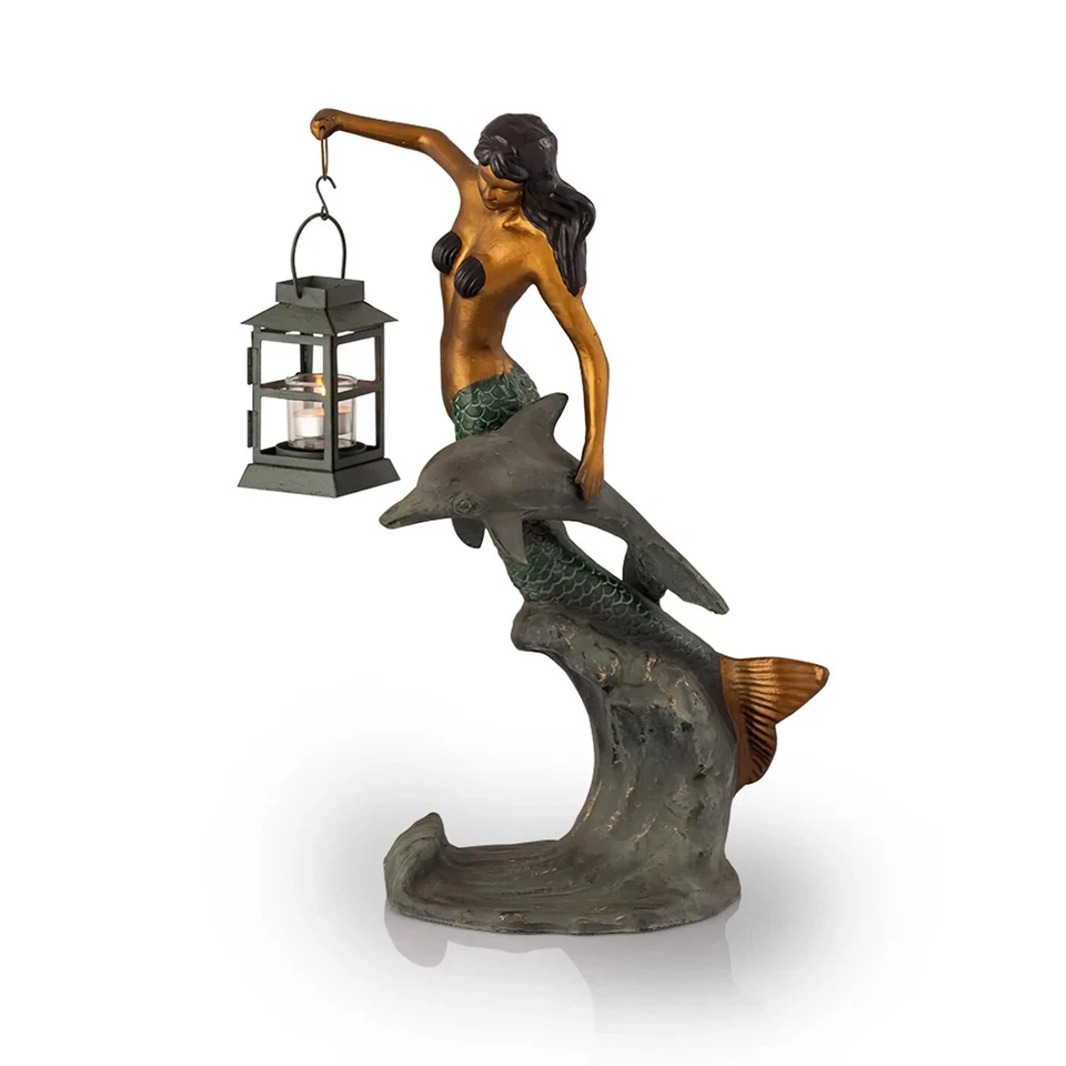 铝制铁和玻璃沿海主题美人鱼灯 20.5 英寸高 — 第 2/2 张图片