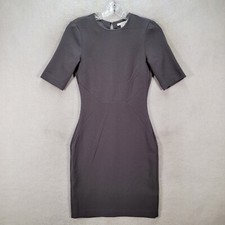 H&M Womens Dress Size 2 Gray Stretch Round Neck Snatched Short Sleeve Shift