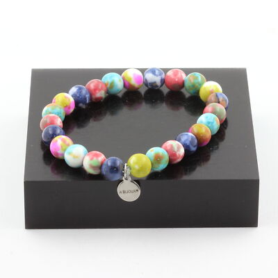 Stones And Minéraux. Bracelet Beads Jasper Pink Yellow + Orange Blue + Jas