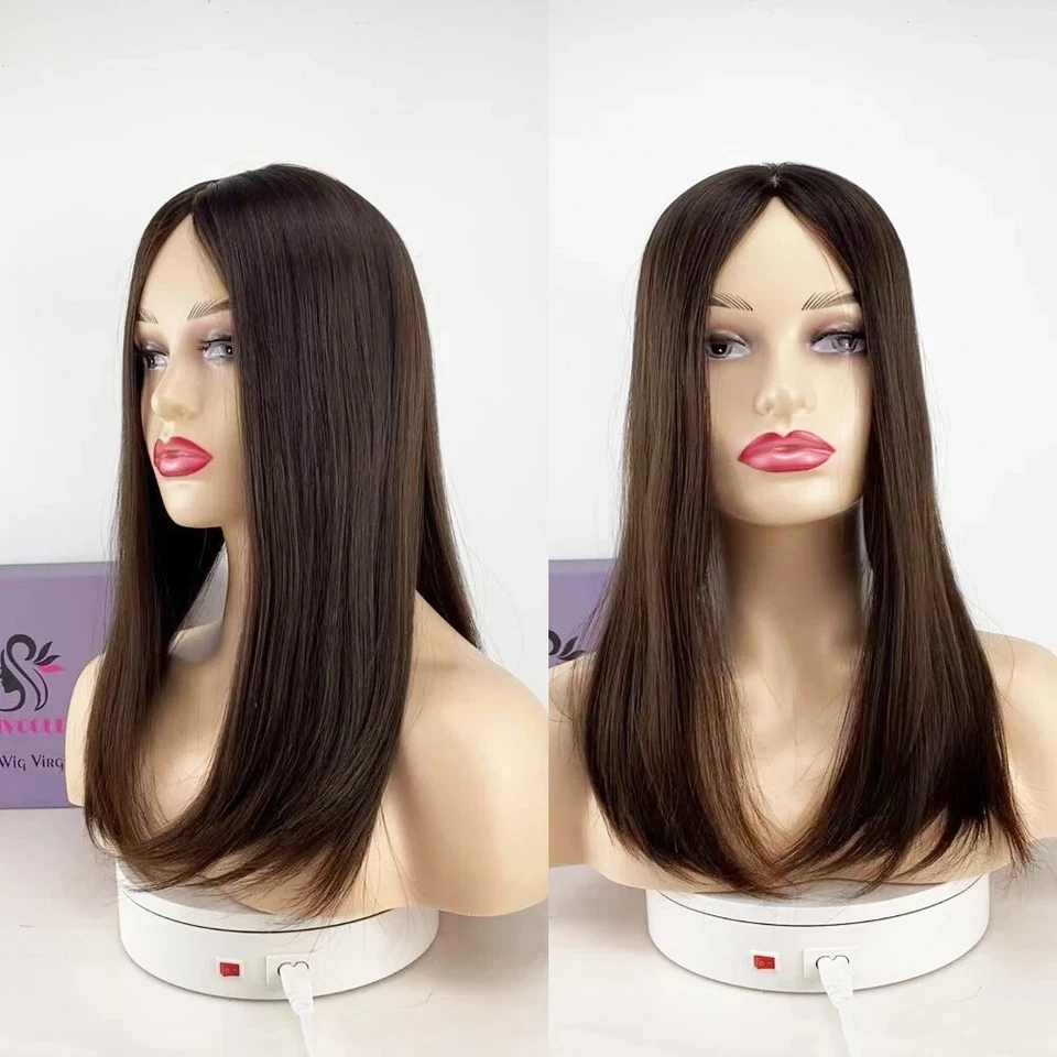 Brown Virgin Human Hair Jewish Topper Silk Base Kosher Sheitel HairPiece Women - Image 3 of 4