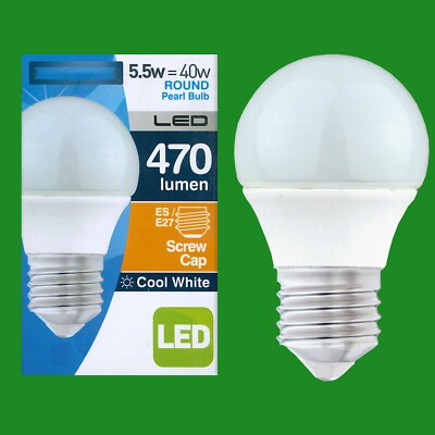 6x 5,5W = 40W LED Pearl Rund Glühbirnen ES E27 Lampe 4000K Kaltweiß
