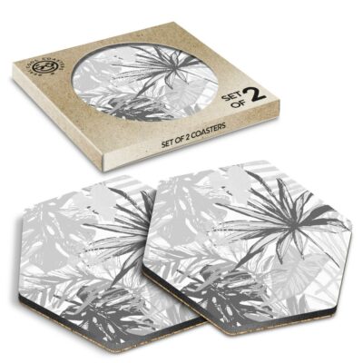 2 x Sechseck Untersetzer - BW - ky Tropical Leaves Surf Style #35906