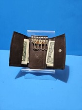 Vintage Brown Genuine Leather Key Pouch Holder Silvertone 6 Keys