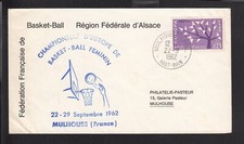 enveloppe championnat Europe Basket féminin Alsace 1962 timbre Europa n°1358 Y&T