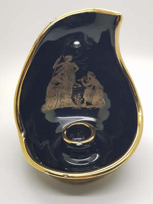 Vintage Spathas Keramik Handmade Black & 24K Gold Candle Holder