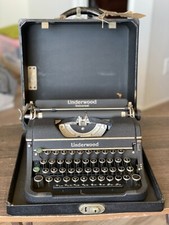 Antique 1940s UNDERWOOD Portable 4 Bank Typewriter Model UNIVERSAL w Wooden Case thumbnail