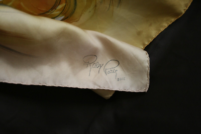 Foulard En Soie Rossy Paris - Beige, Décor Chamaré, 84x84 Cm, Occasion