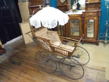 Antique J.B. SWEET  SON VICTORIAN "PRAM" BABY CARRIAGE w/ PARASOL Patd 1882