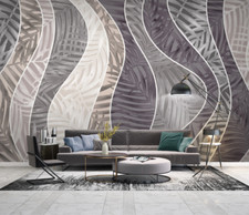 Image of 3D Geometric Leaves Wallpaper Wall Mural Removable Self-adhesive 940