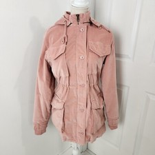 Faherty Coat Womens S Pink Arosa Velvet Utility Removable Hood Cinched Waist