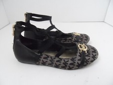 Michael Kors Youth Girls Shoes Black Strappy Zip Back Ballet Flats Shoes -Size 2