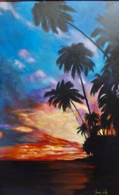 HAWAII ARTIST, 30'' x 46'' ''Sunset Tropics 11 Original Oil Painting, Signed