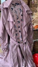 Mac Coat Burnt Pink Size 14 Belted Quality Comfortable Buttoned Dog Print Inner