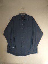 Kenneth Cole New York Mens Shirt 16 Blue Long Sleeve Solid Collared Button Up