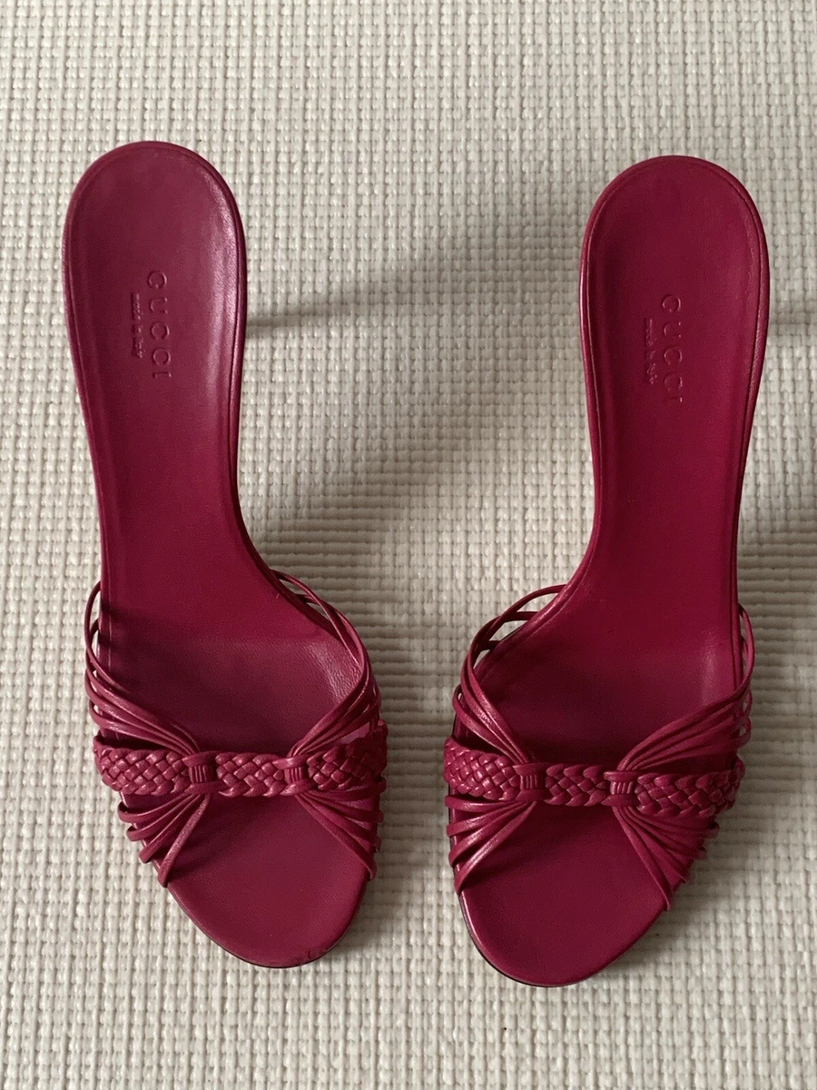 GUCCI Shoes Slip On Heel Hot Pink Leather Sandal SIZE 7 1 2 B eBay