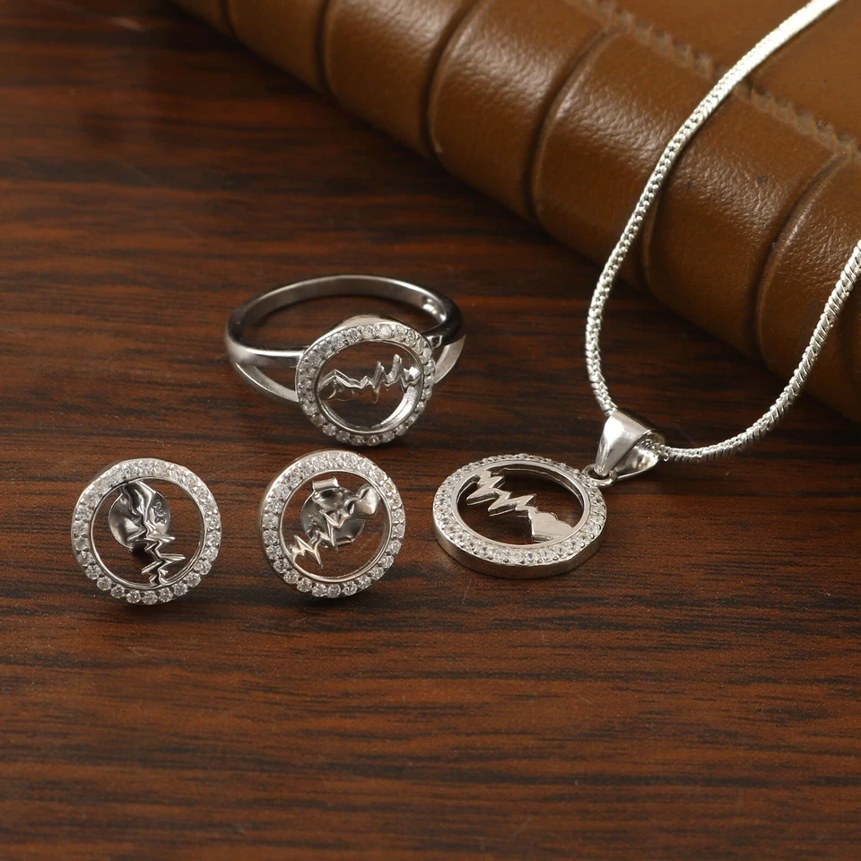 925 Argento Sterling Rotondo Heartbeat Ciondolo Anello Con Bottone Regalo Gioie - Immagine 3 di 4