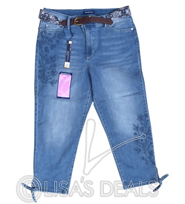 New Women's Bandolino Amy Capri Belted Denim Pant Ties at