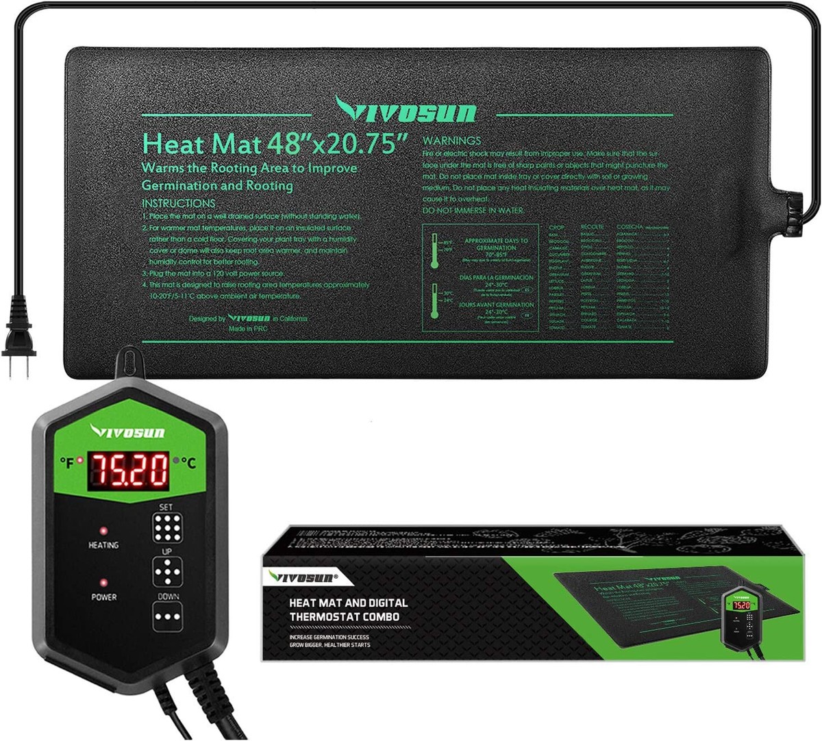 VIVOSUN 48”x20.75u0026#034;Seedling Heat Mat with Thermostat Warmer Heating Pad  for Plant | eBay
