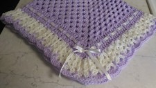Hand-Crochet Lt Lilac  White Square Baby Blanket Afghan