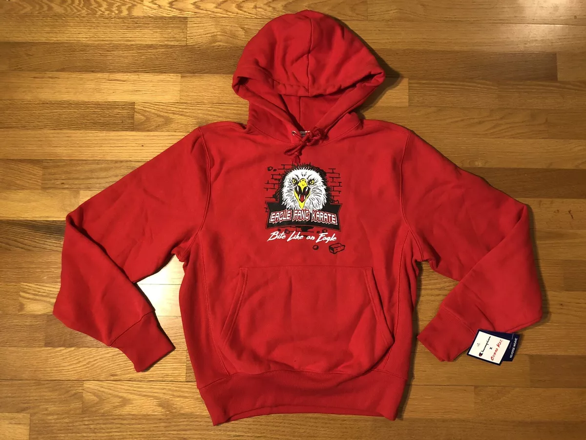 New S CHAMPION x Cobra Kai Red Reverse Weave Hoodie Eagle Fang Karate Kid Dojo
