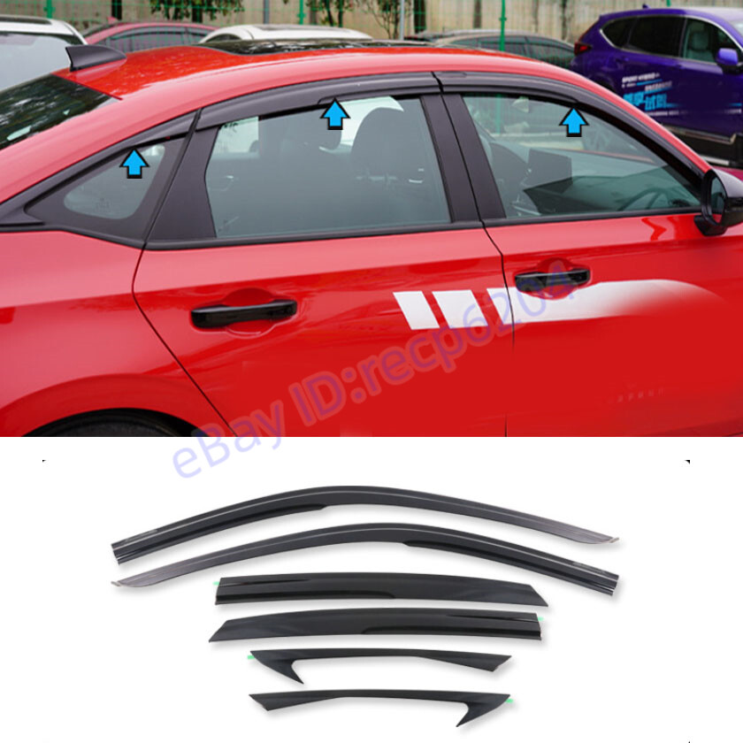 Black Window Visor Vent Shades Sun Rain Guard For Honda Civic 2022-2023