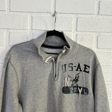 American Eagle Outfitters 1/4 Zip Sweater Mens Large Gray Logo Print