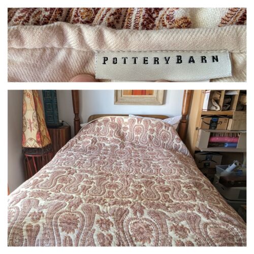 King Quilt, Pottery Barn Isabelle, Jacquard Paisley Wool Cotton 87x108 Rare - Picture 1 of 10