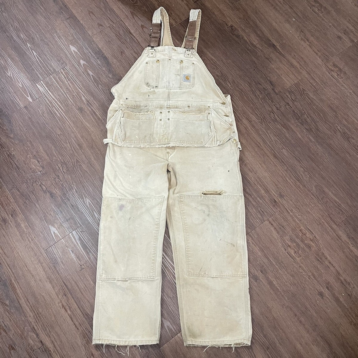 Carhartt Bib Overalls Men's 46x30 R28 BRN Brown Nail Apron Front