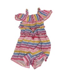 Tommy Bahama Romper Girl's Large Striped Cold Shoulder Ruffle One Piece Rainbow
