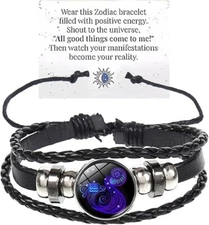 Cancer Zodiac Signs Spirit Bracelet Multilayer Adjustable 12 Constellation Blac