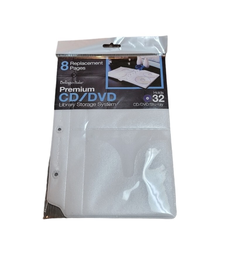 New, BellagioItalia DVD/CD 8 Insert Sheets for Storage Binder, holds