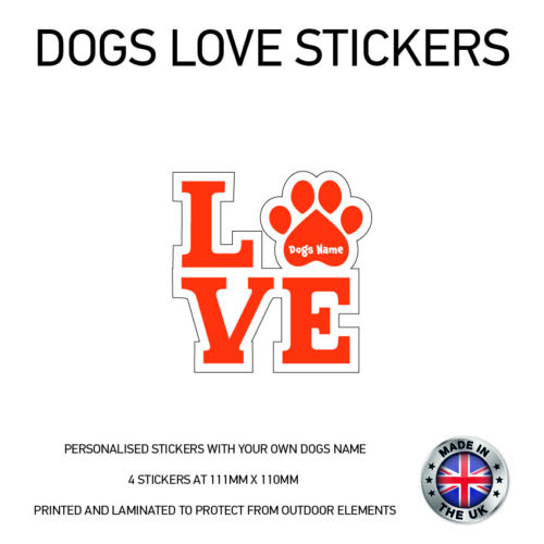 4 x Personalised Love Dog Name Stickers 108mm x 110mm DLS01 - Picture 9 of 9