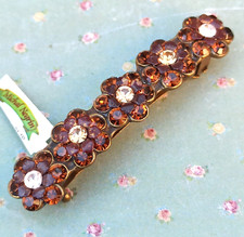 Michal Negrin Hair Clip Brown Flowers With Swarovski Crystals Christmas Gift Box