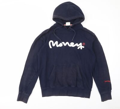 Money Herren Hoodie blau Baumwollmischung Größe M Logo, Taschen