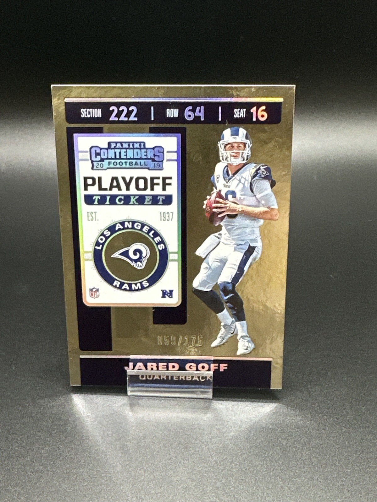 2019 Panini Contenders Season Ticket Playoff Ticket /175 Jared Goff #96